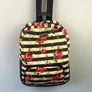 Luv Betsey by Betsey Johnson Floral Black & White Striped Quilted Backpack